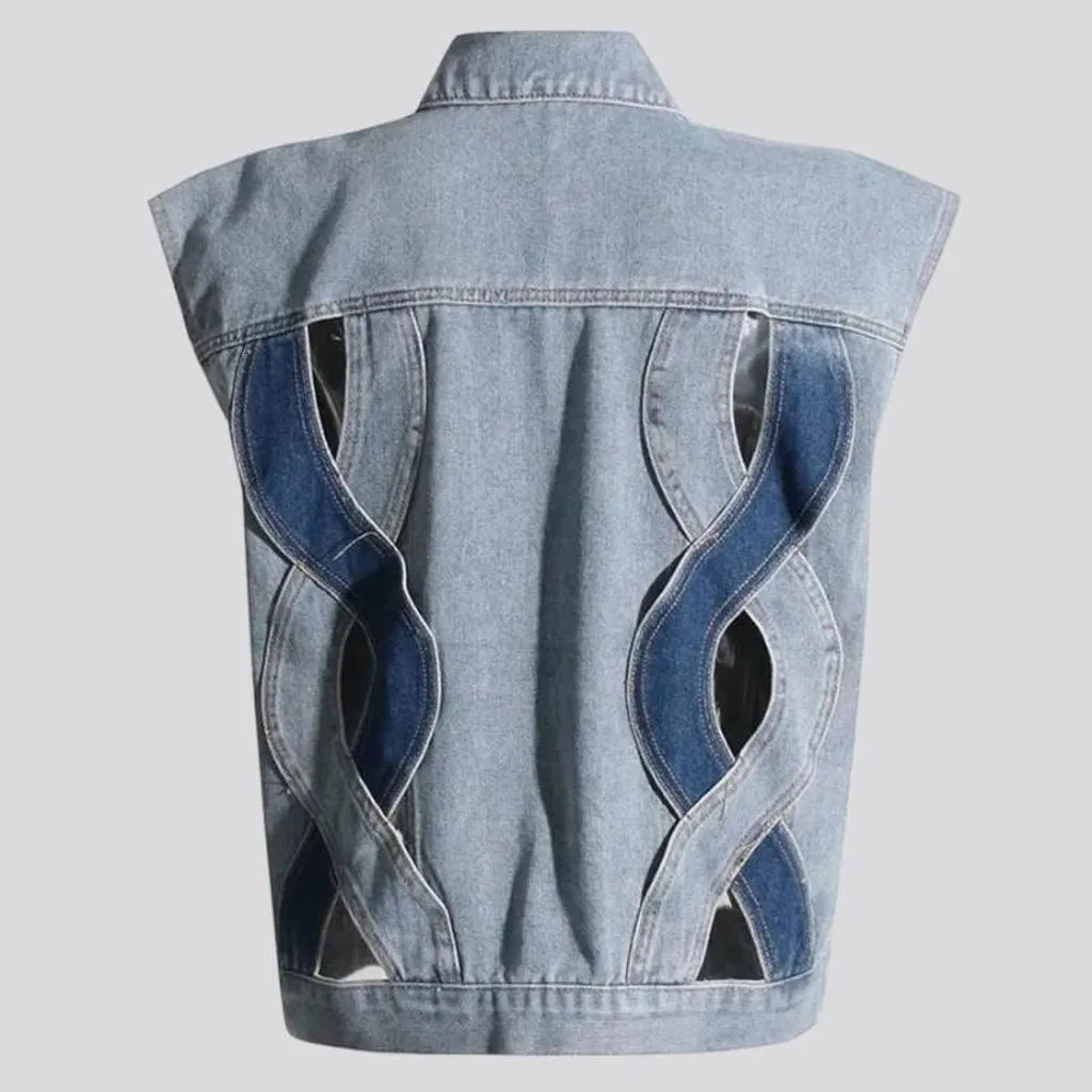 Embroidered oversized jeans vest