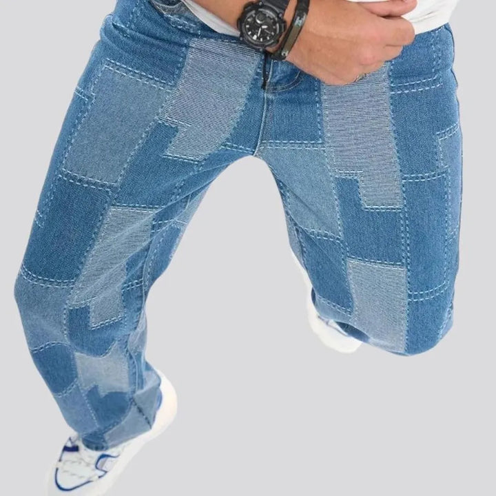 Boho style light wash men's jeans