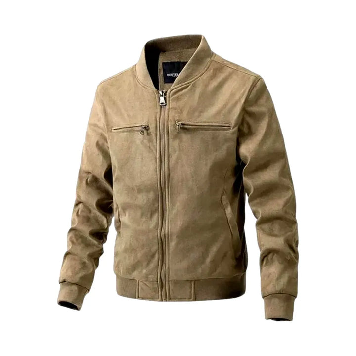 Monochrome Slim Fit Men's Denim Bomber Jacket - Sand