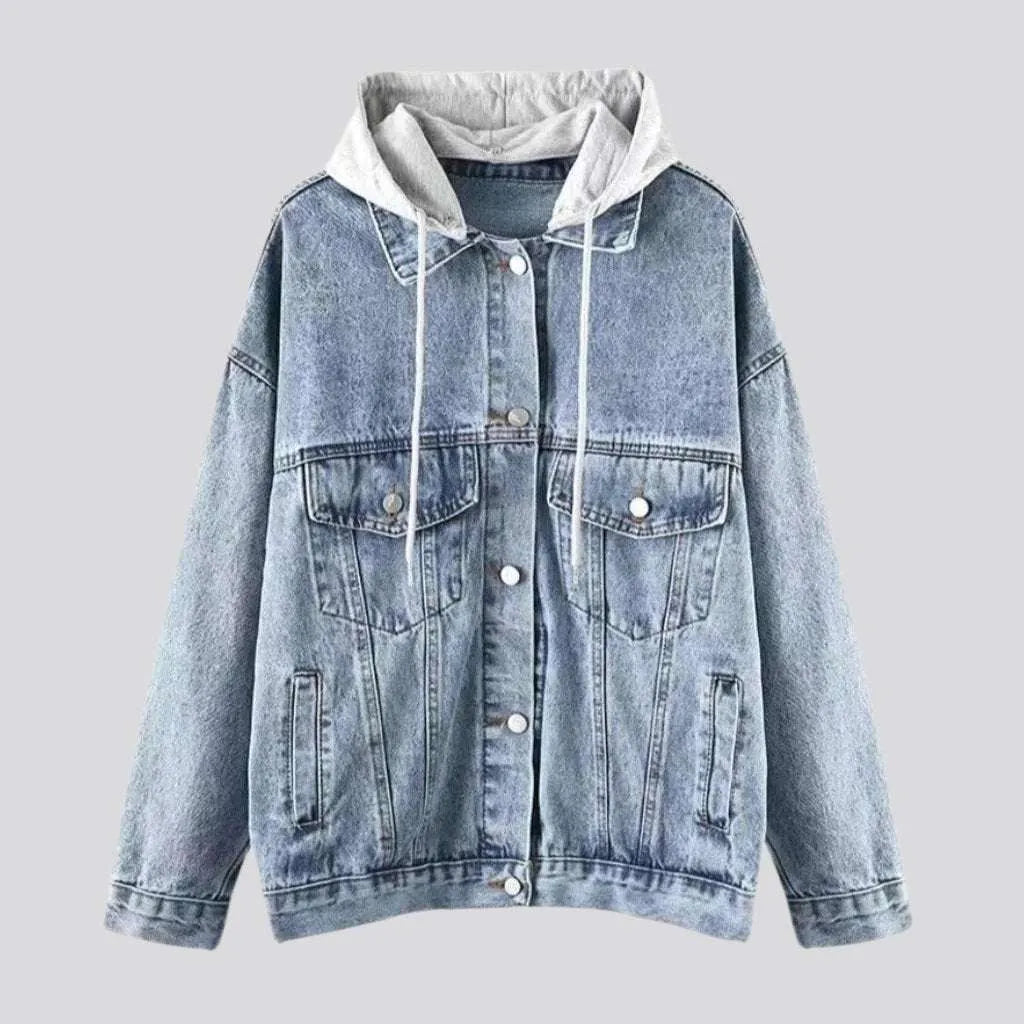 Hooded back print denim jacket