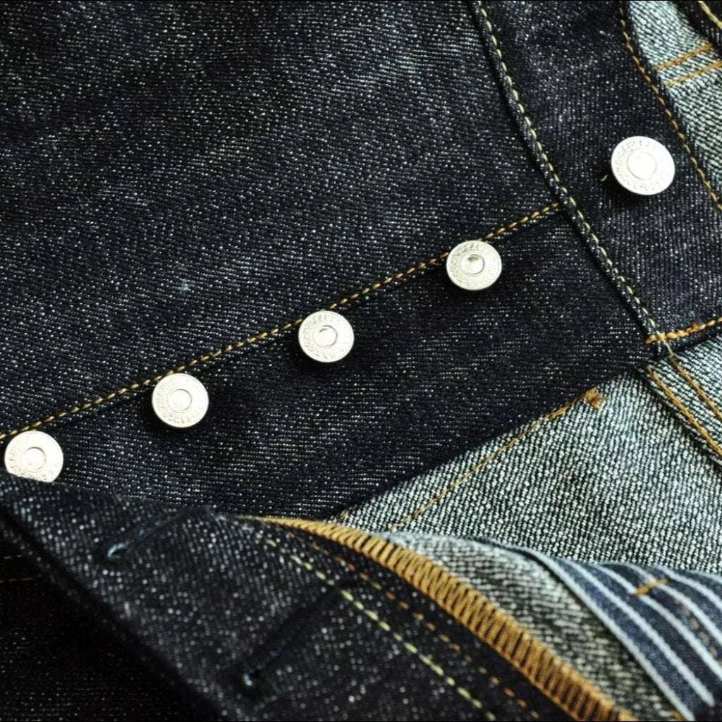 High-waist buttoned self-edge jeans
 for men