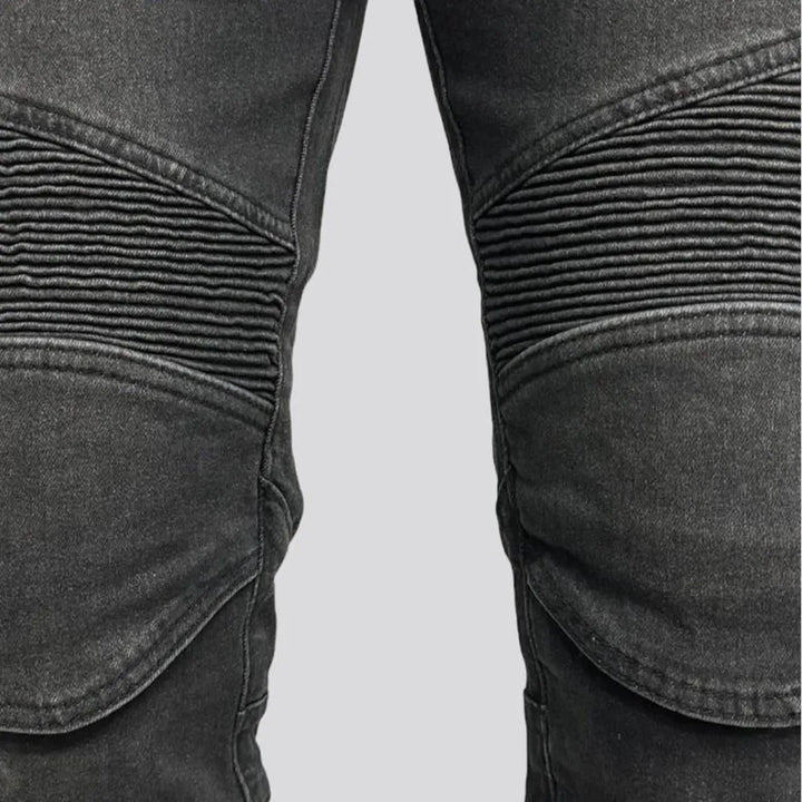 High-waist slim men's biker jeans