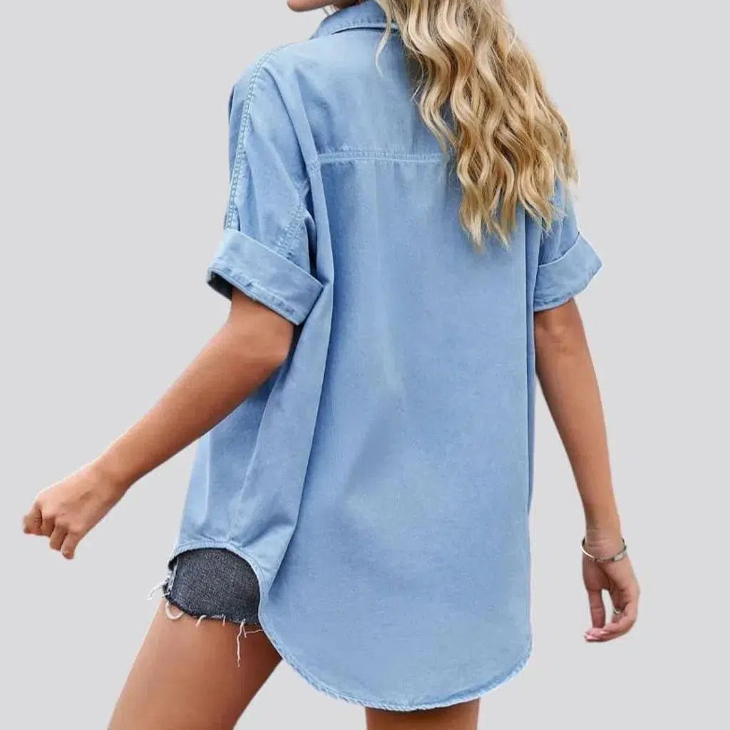 Loose half-sleeve women's denim shirt