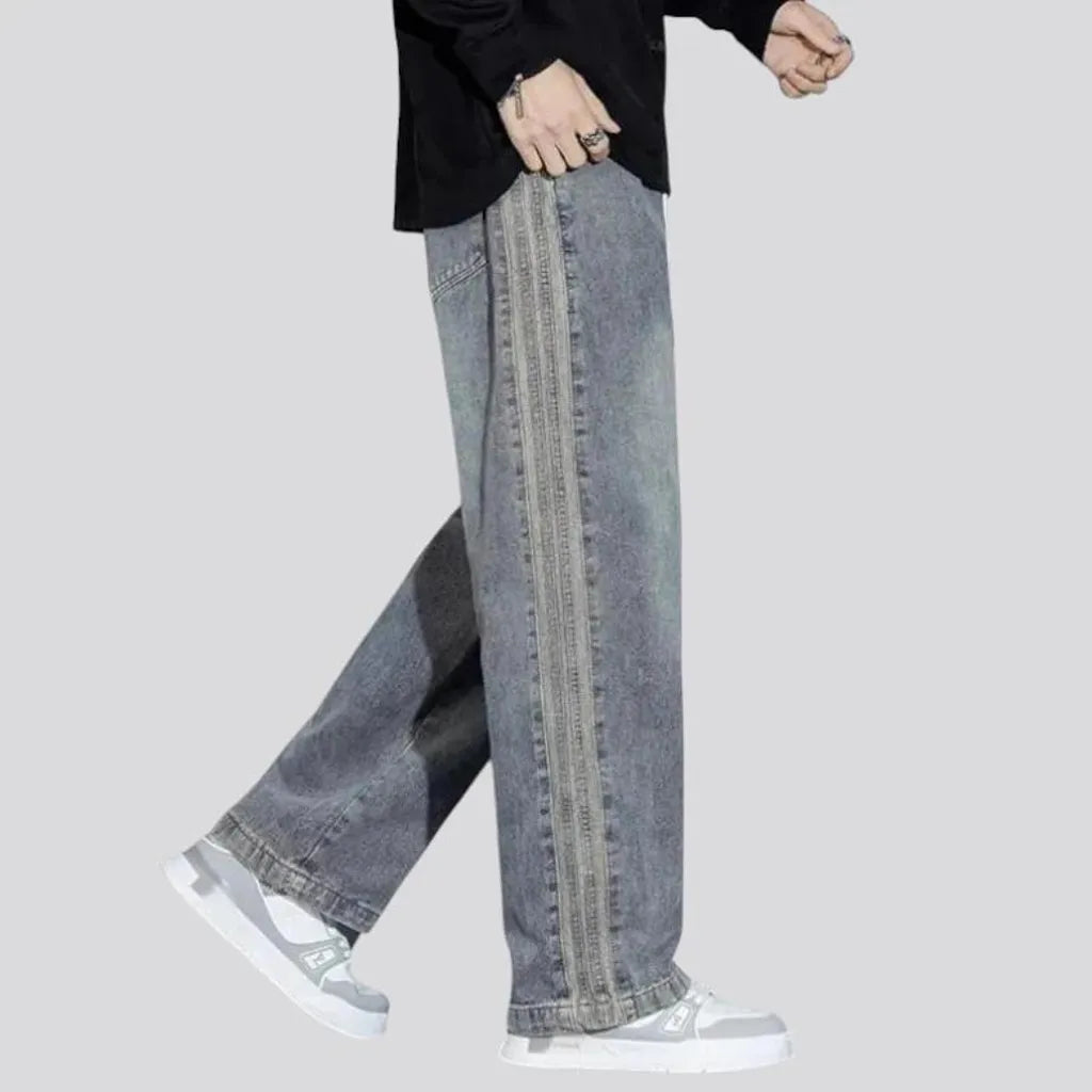 Insulated mid-waist baggy men's jeans