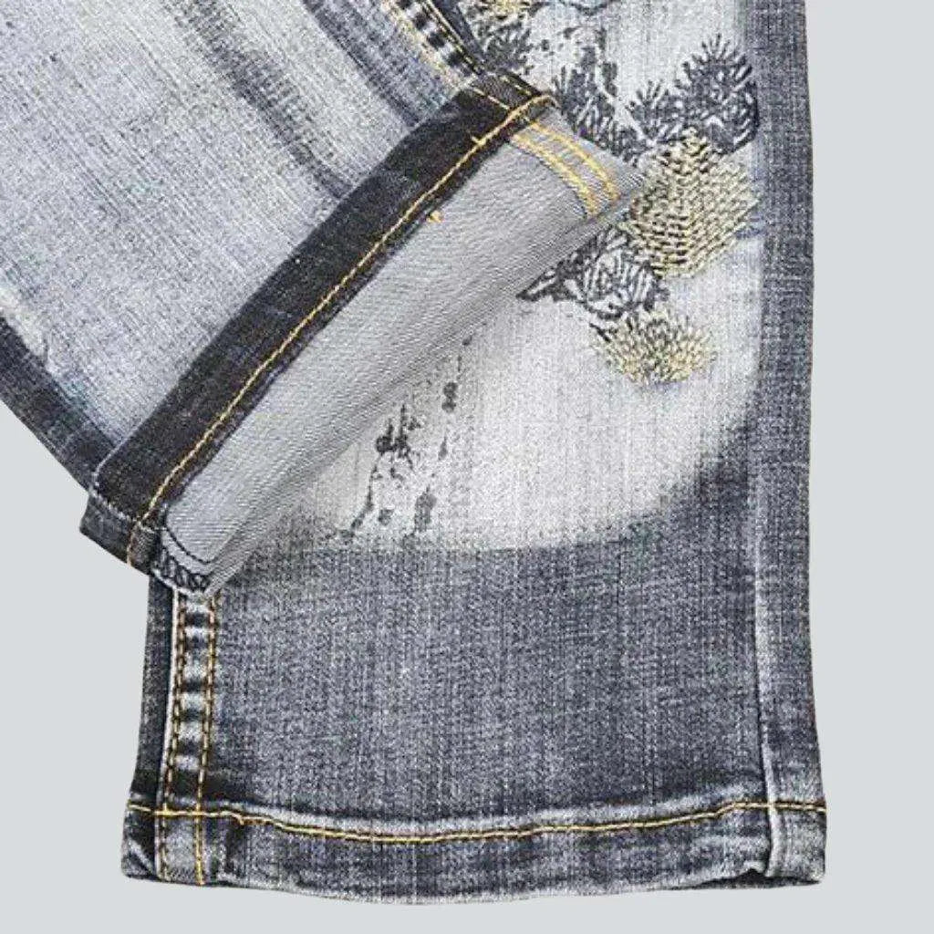 Vintage painting print men's jeans