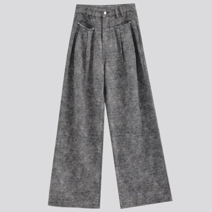 Floor-length women's grey jeans