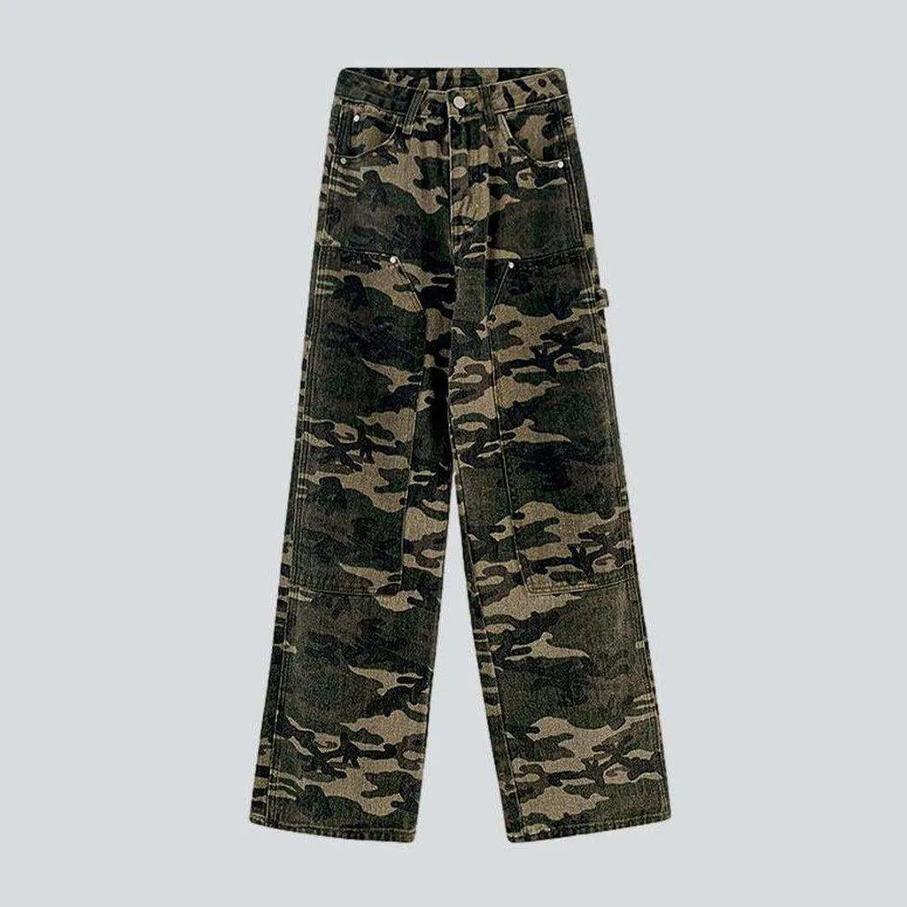 Camouflage print women's straight jeans