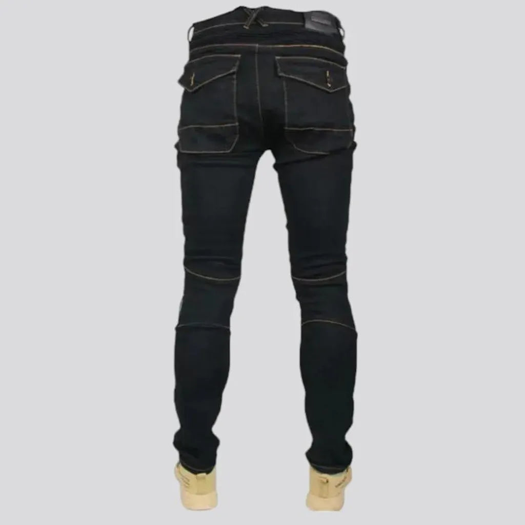 Stonewashed back men's riding jeans