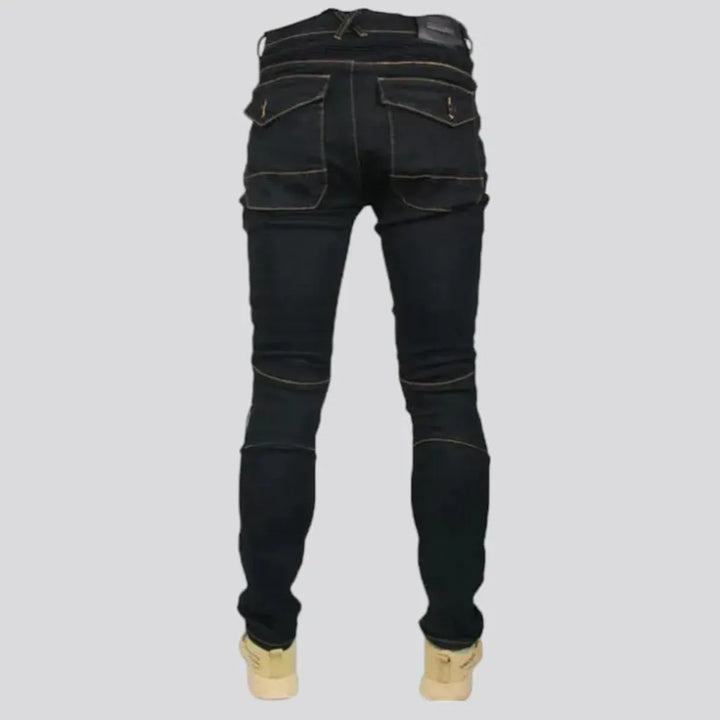 Stonewashed back men's riding jeans