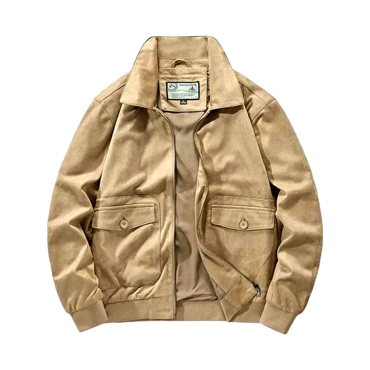 Casual Fit Men's Jean Bomber Jacket - Sand