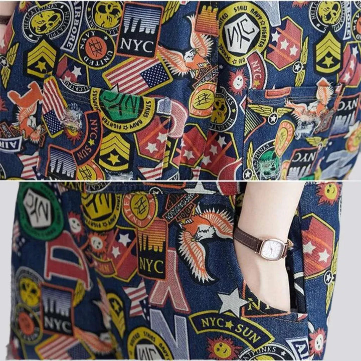 Cartoon print denim jumpsuit
 for women