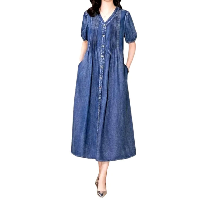 Casual Maxi Vintage Denim Dress - Blue