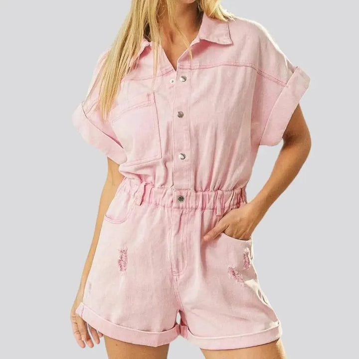 Distressed jeans romper for ladies