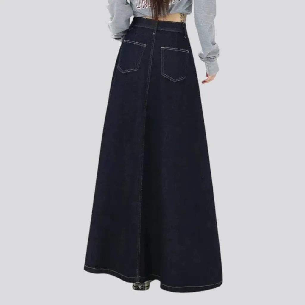 High-waist dark casual jeans skirt