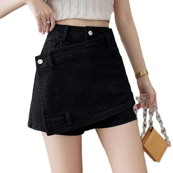 Asymmetric mini women's denim skort