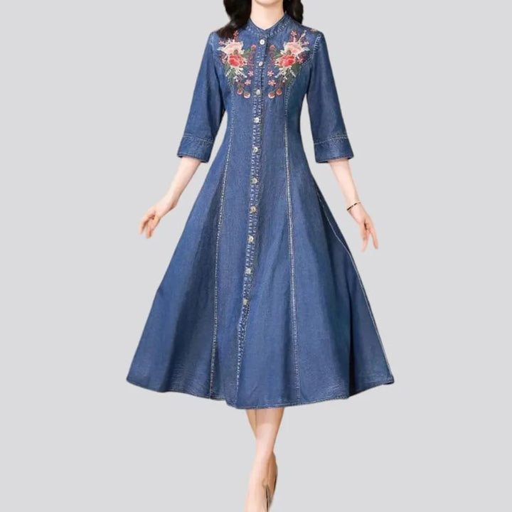 Embroidered women's jeans dress