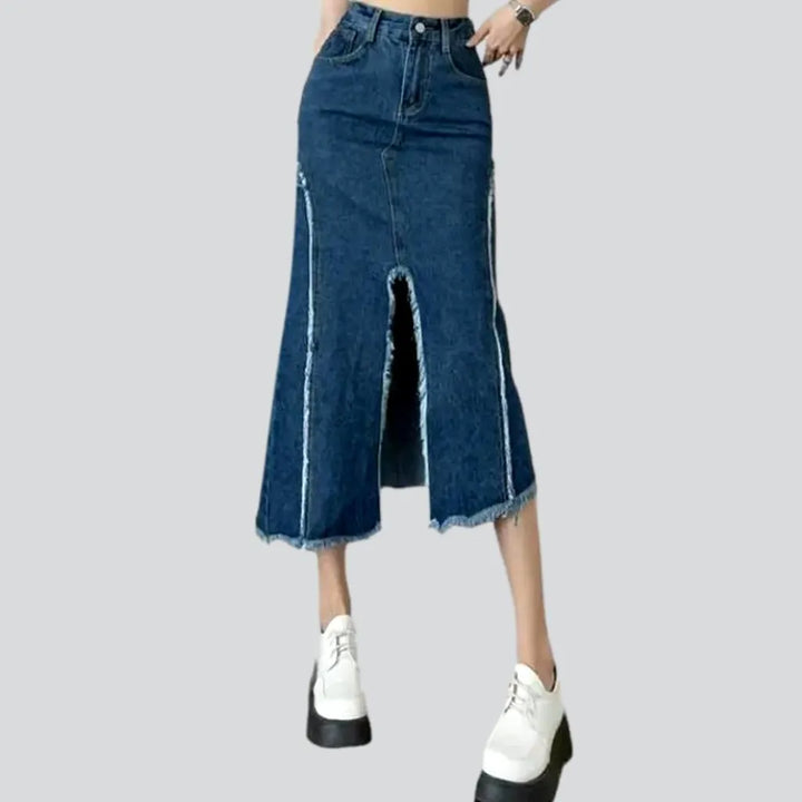 Distressed women's jean skirt