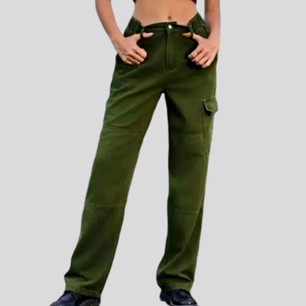 Cargo high-waist denim pants