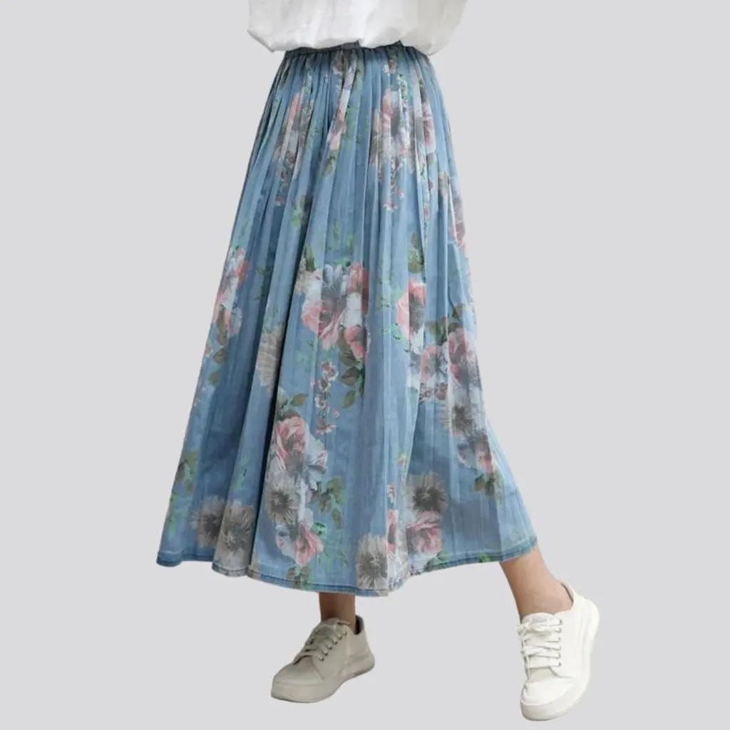 Boho high-waist women's jean skirt