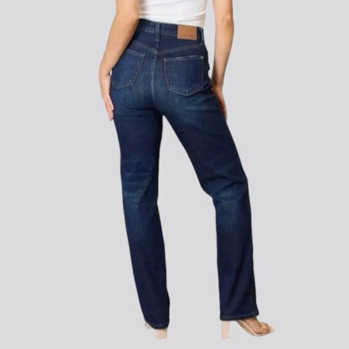 High-waist exposed-buttons jeans
 for women