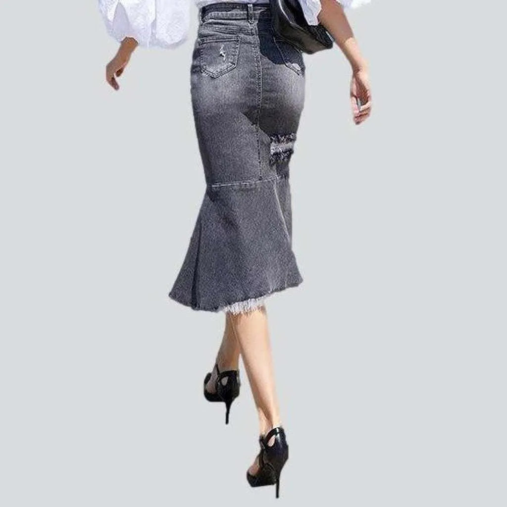 Midi mermaid grey denim skirt