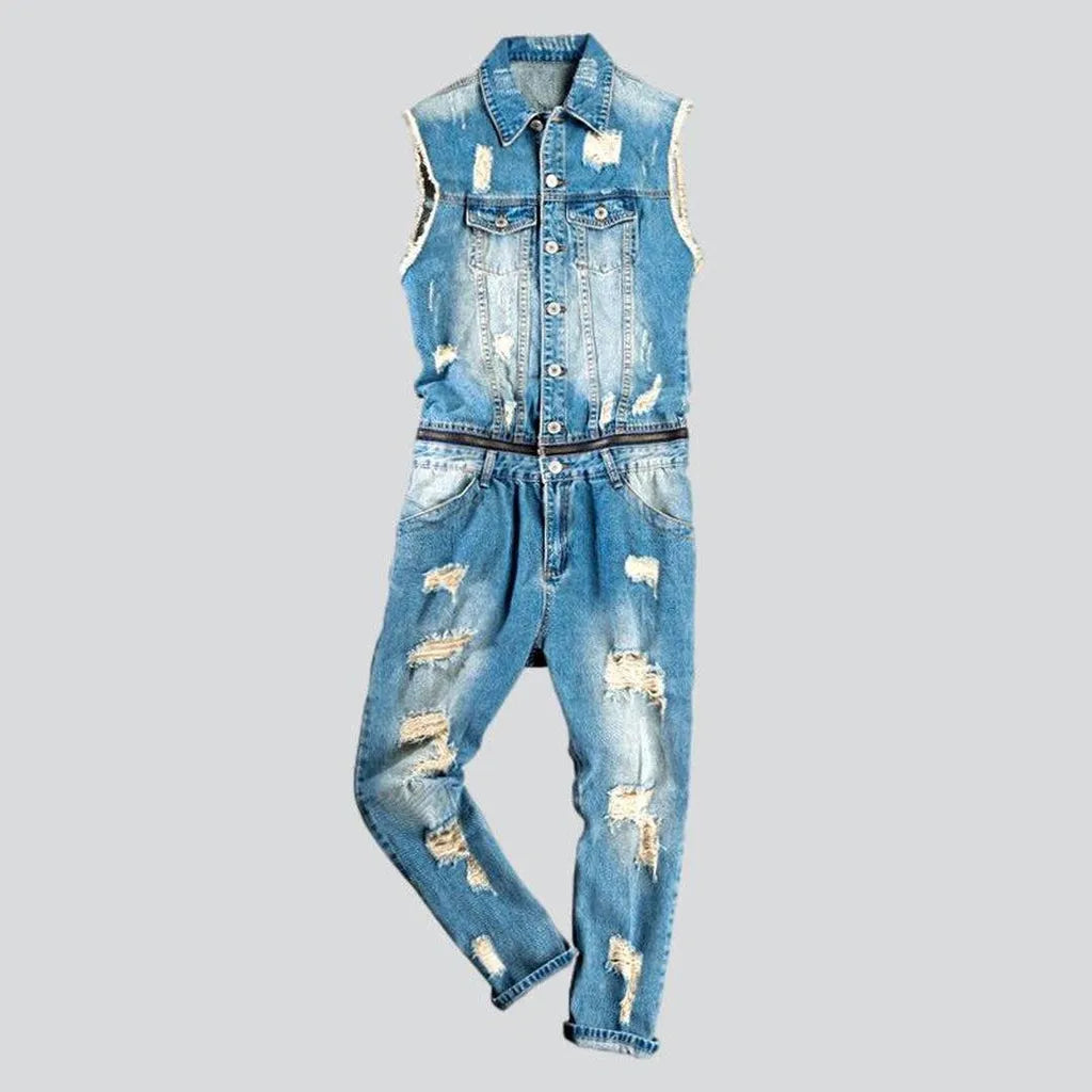 Distressed jean jumpsuit for men