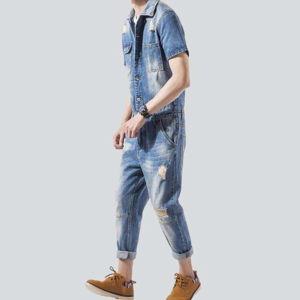 Ripped men's jeans jumpsuit