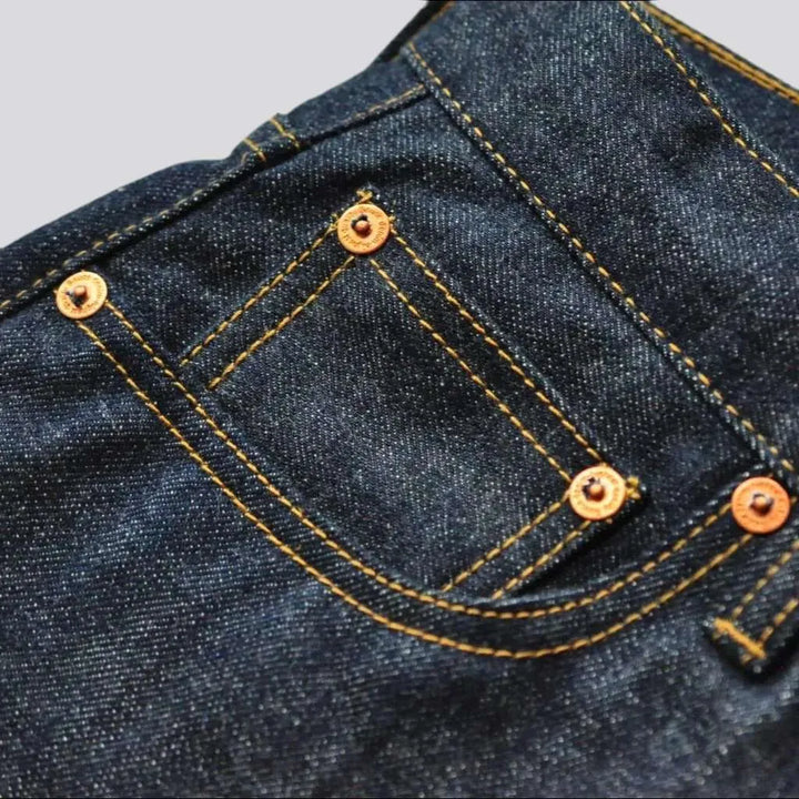 Square back cinch baggy self-edge jeans