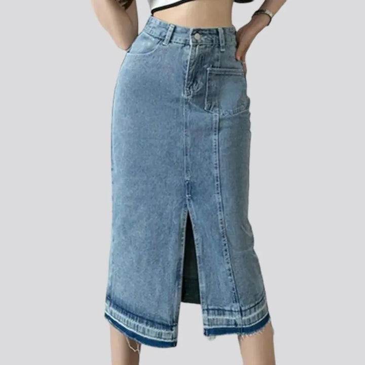 High-waist midi women's denim skirt