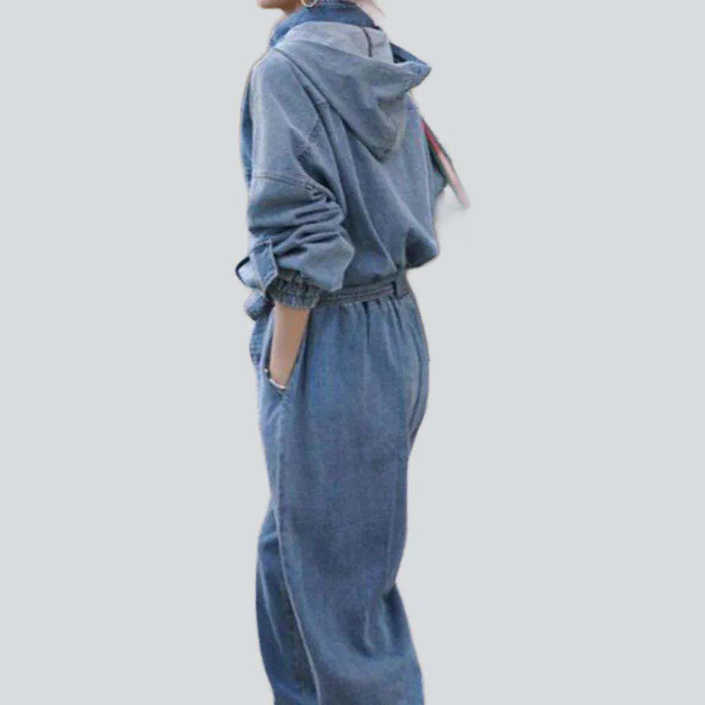 Stonewashed women's denim jumpsuit