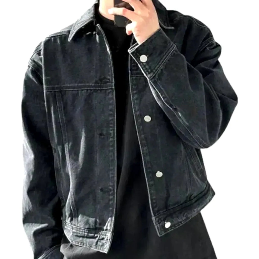 Vintage Fashion Oversized Men's Denim Jacket - Black