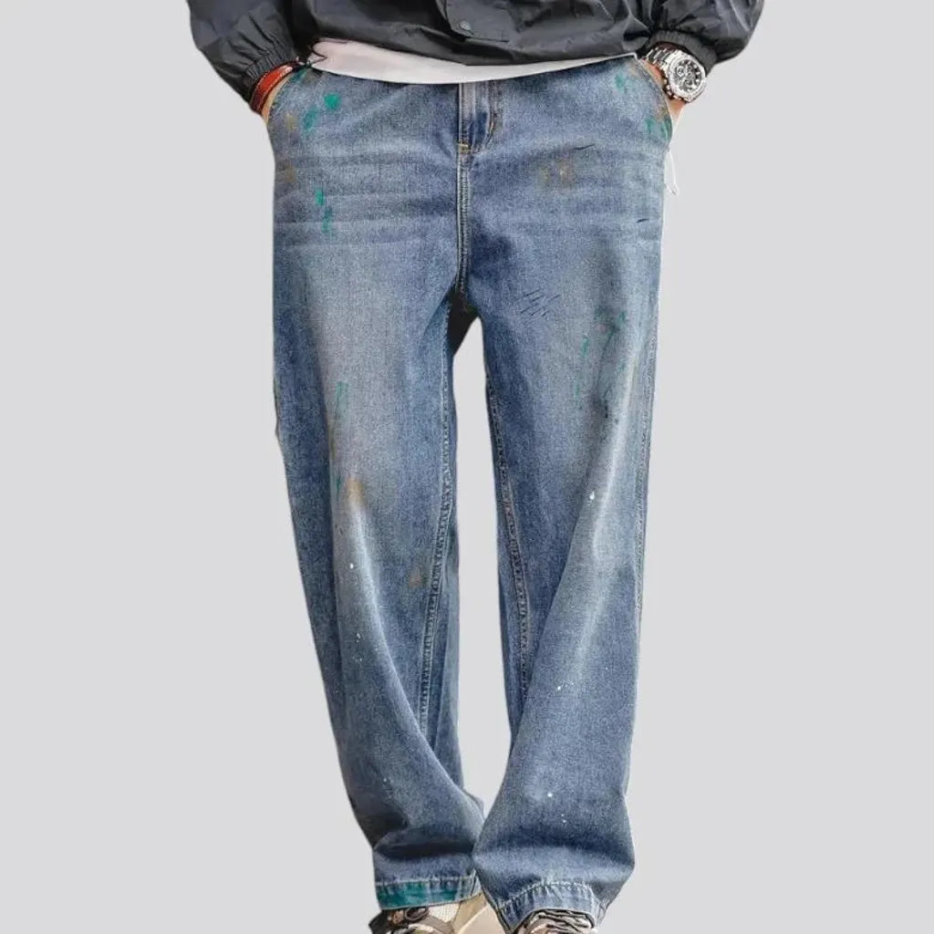 Paint splattered mid rise men's jeans