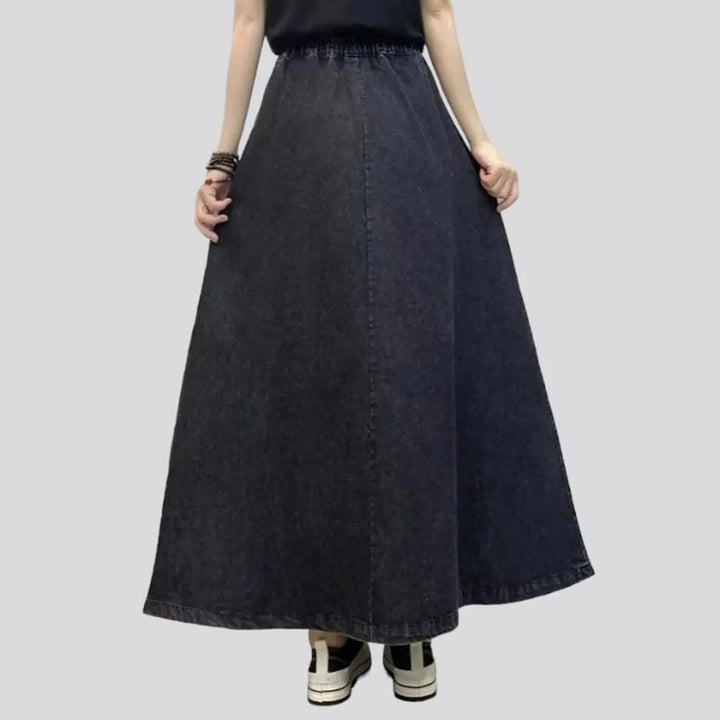 Long boho denim skirt for ladies