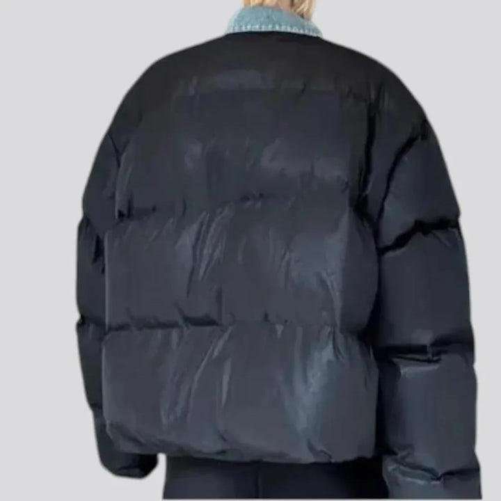 Denim collar quilted men's jean puffer jacket