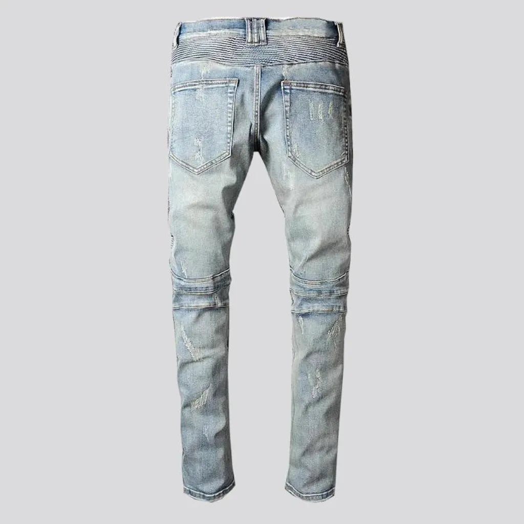 Vintage distressed men's moto jeans