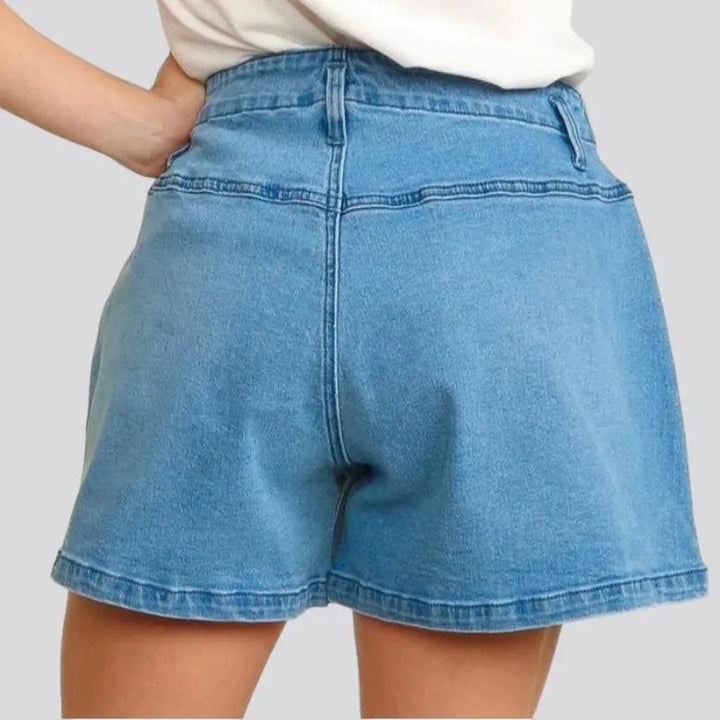 Medium-wash wide-leg women's denim shorts