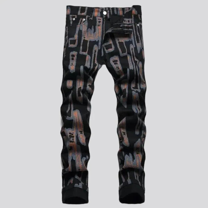 Mid-waist men's digital-print jeans