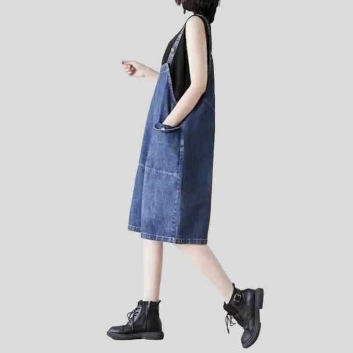 Medium-wash denim jumpsuit
 for women