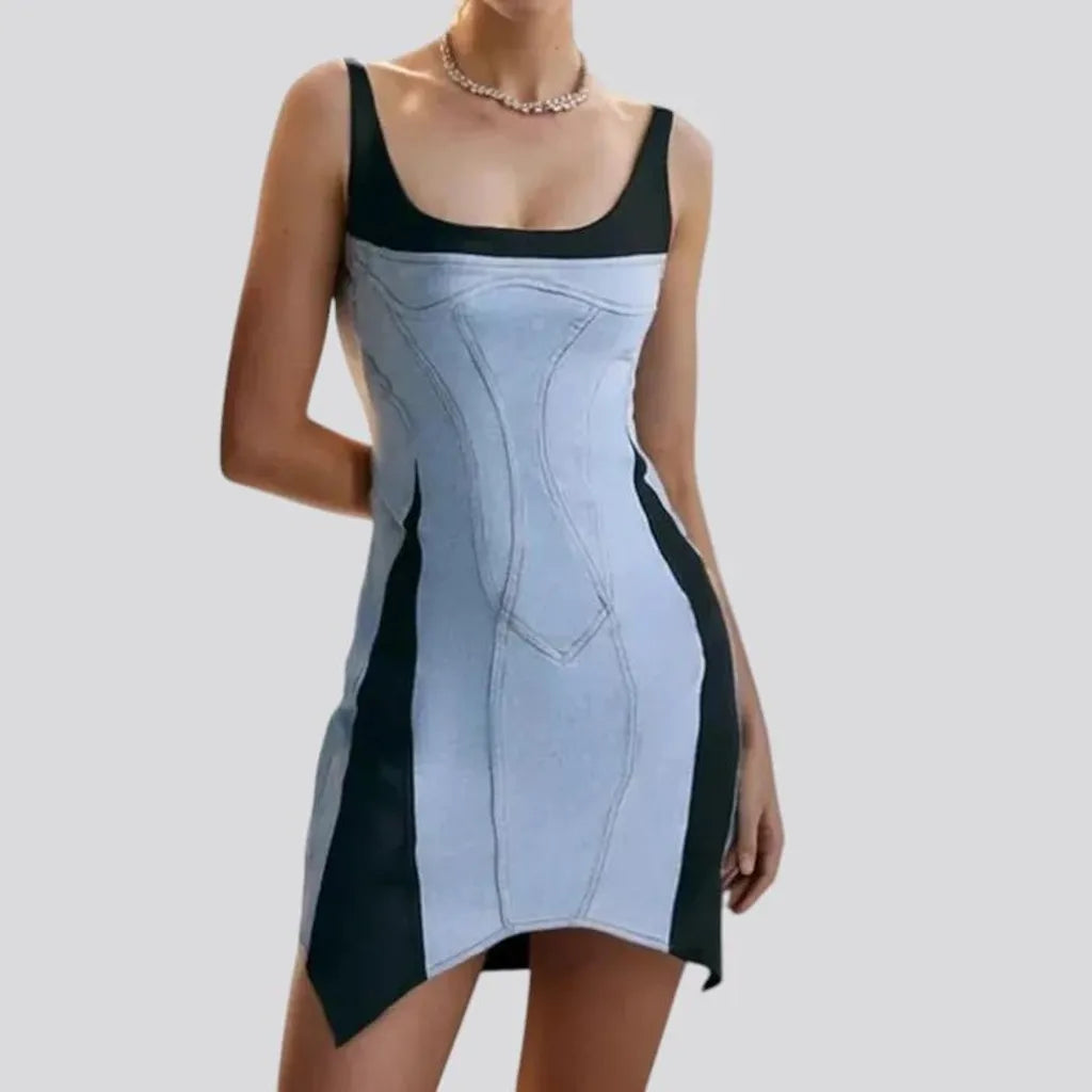 Asymmetrical elastic backless denim dress