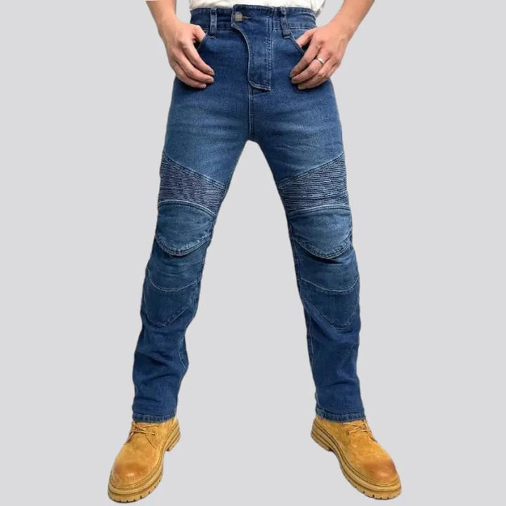 High-waist slim men's biker jeans