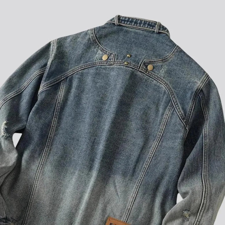 Slim fit vintage distressed men's denim jacket