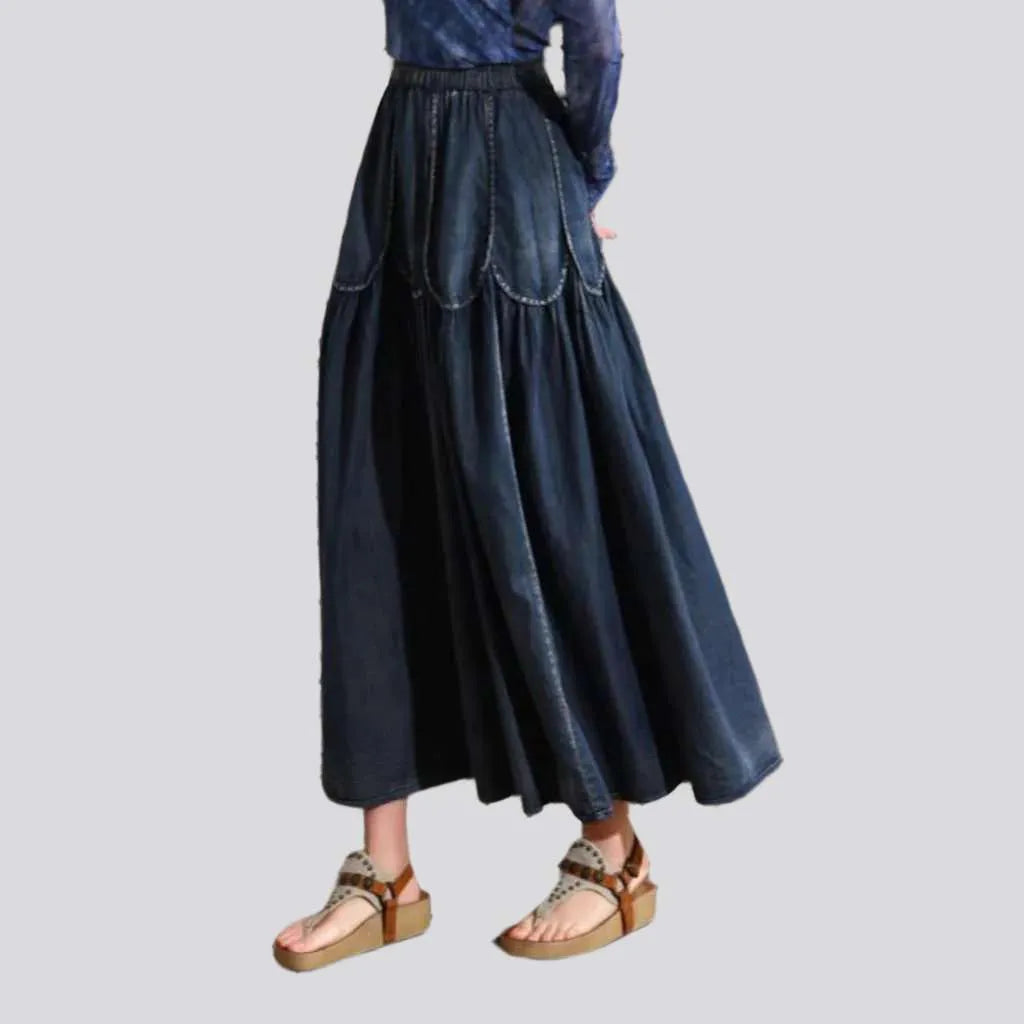 Tiered high-waist women's jeans skirt