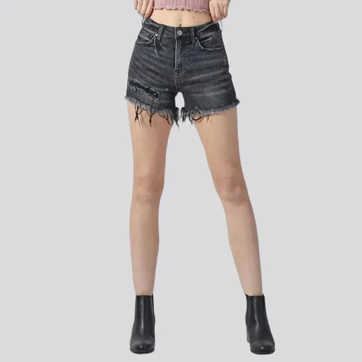 High-waist frayed-hem jeans shorts for women