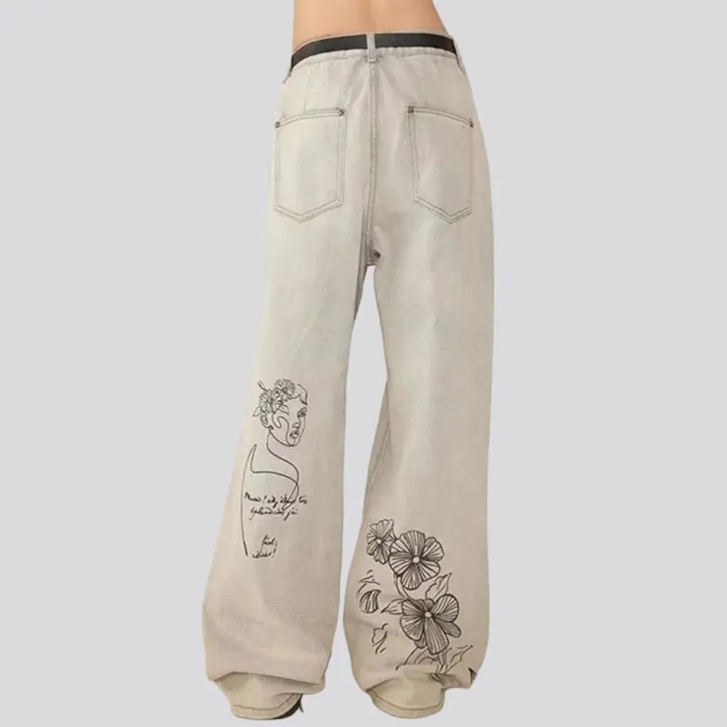 Low-waist women's painted jeans