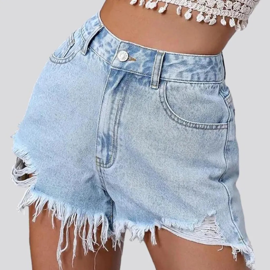 Frayed-hem distressed jeans shorts for ladies