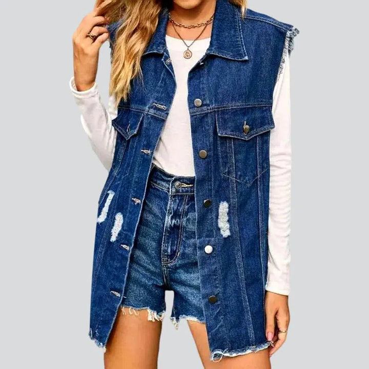 Grunge oversized jean vest for ladies