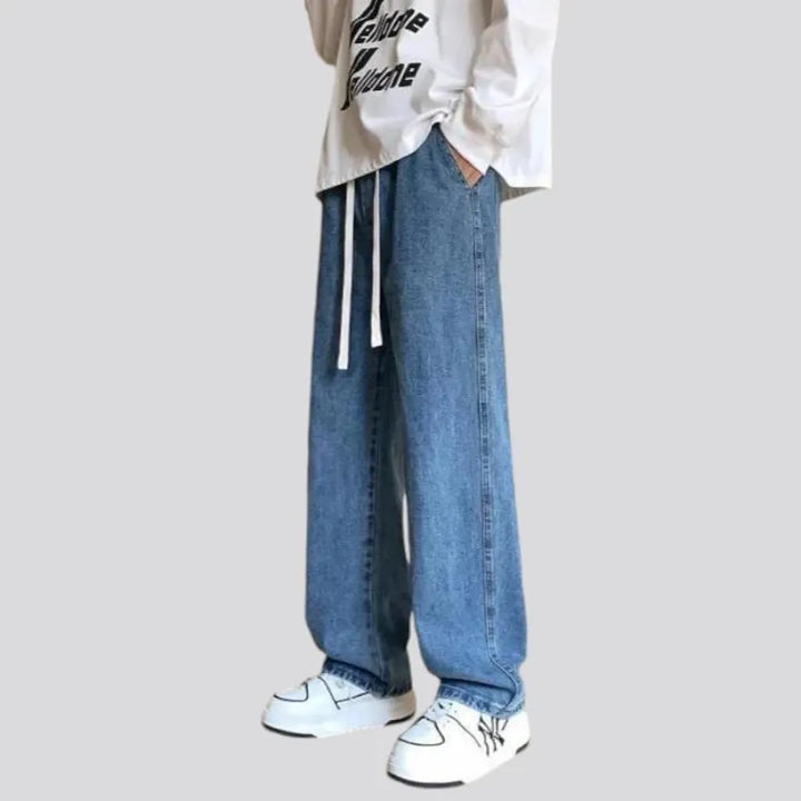 Faded light baggy-leg men's denim joggers