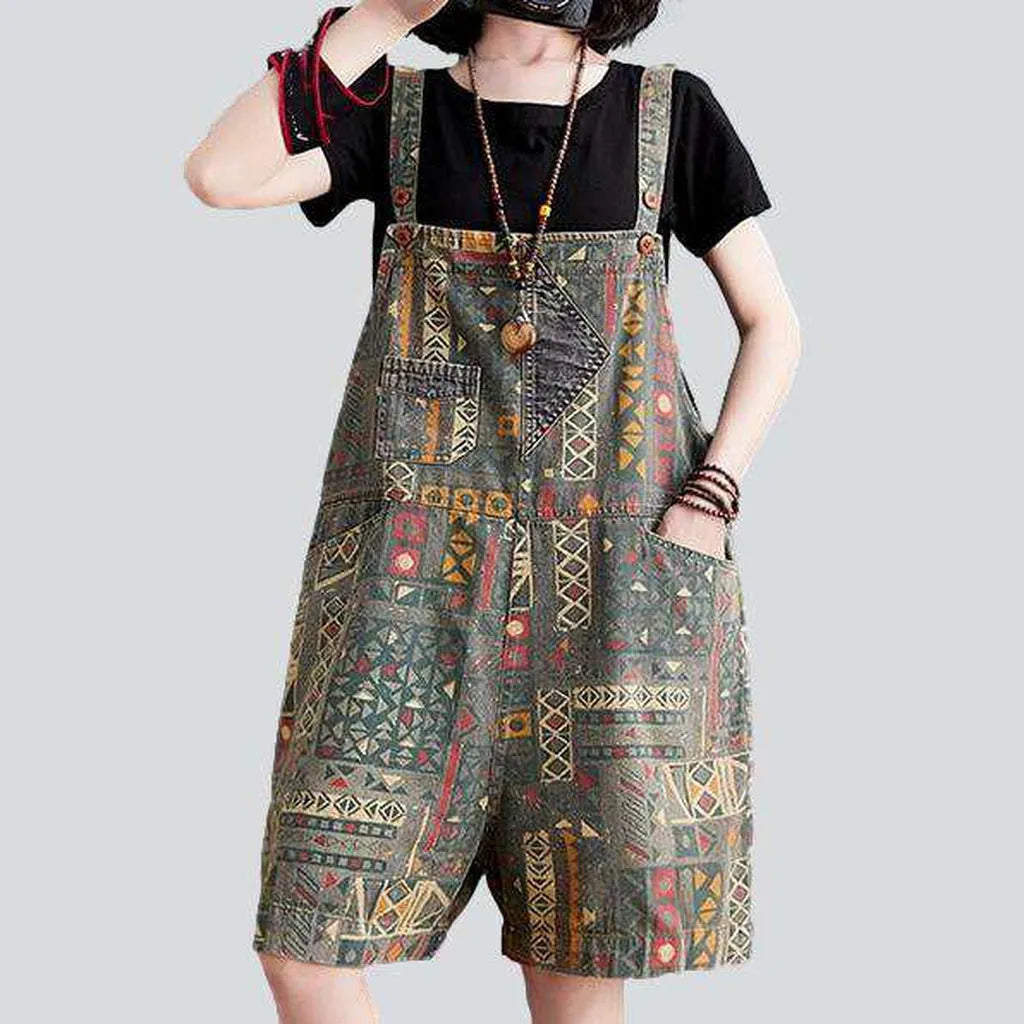 Women's painted jeans overall shorts