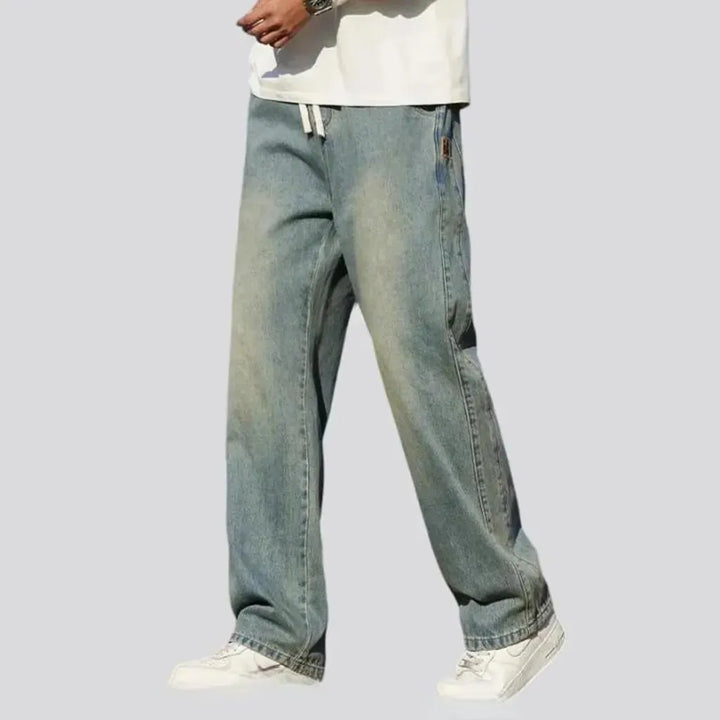 Retro men's rock-washed jeans