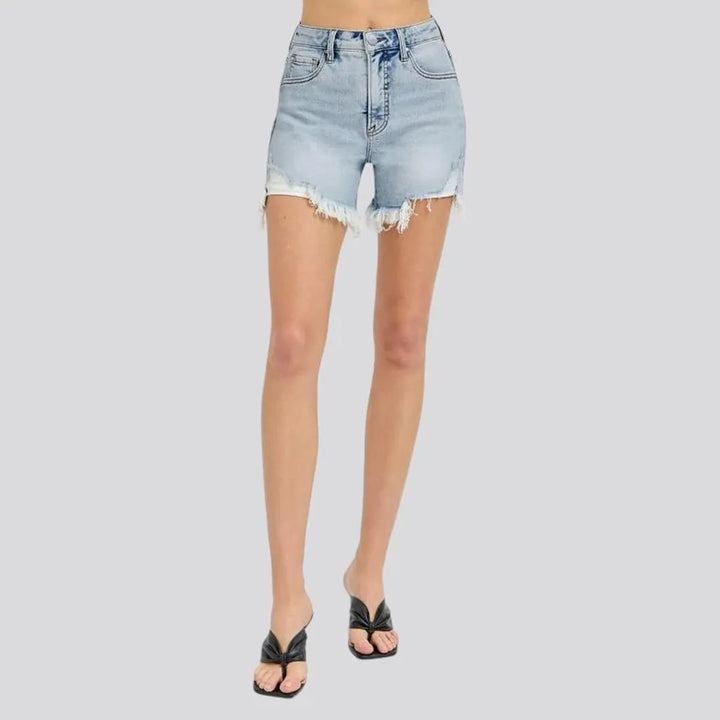 High rise stretchable jeans shorts for ladies